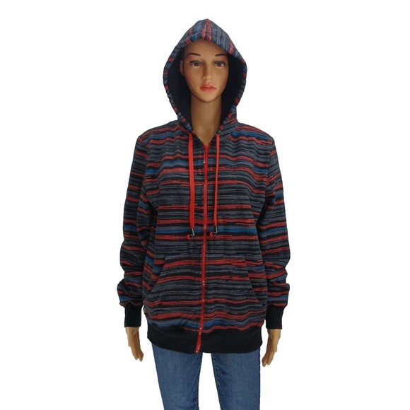 Hoodie Buddie Men's MEDIUM Grunge Mma Y2k Allover Stripe Print Full Zip (READ) - Picture 2 of 10